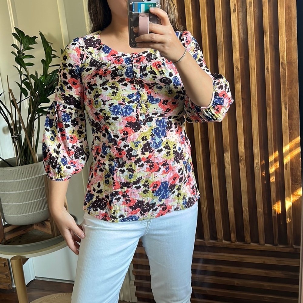 ANTHROPOLOGIE ▪️Pansy Field Pleasant Blouse. Sz 0